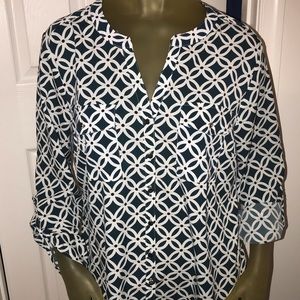 Beautiful “deep teal” and white blouse. NWT!